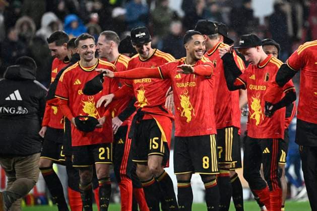 Belgium v Liechtenstein - FIFA World Cup, WM, Weltmeisterschaft, Fussball 2026 UEFA Qualifiers LIEGE, BELGIUM - NOVEMBER 18 : Belgian players celebrate the qualification after the FIFA World Cup 2026 UEFA European Qualifiers group J qualifying round matchday 10 between Belgium and Liechtenstein on November 18, 2025 in Liege, Belgium, 18 11 2025 Liege Belgium  Copyright: xPeterxDexVoechtx