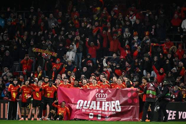 Belgium v Liechtenstein - FIFA World Cup, WM, Weltmeisterschaft, Fussball 2026 UEFA Qualifiers LIEGE, BELGIUM - NOVEMBER 18 : Belgian players celebrate the qualification after the FIFA World Cup 2026 UEFA European Qualifiers group J qualifying round matchday 10 between Belgium and Liechtenstein on November 18, 2025 in Liege, Belgium, 18 11 2025 Liege Belgium  Copyright: xPeterxDexVoechtx