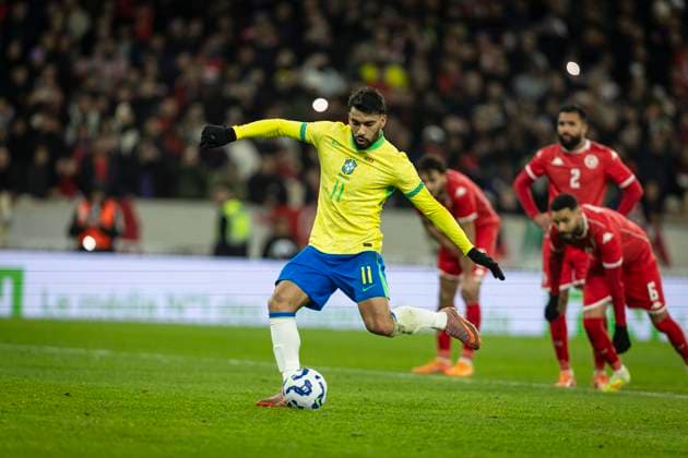 FOOTBALL: International Friendly, Länderspiel, Nationalmannschaft match between Brazil and Tunez at Stade Pierre-Mauroy on November 18, 2025 in Lille, France. Lucas Paquete 11 (BRA)  Copyright: xelyxandroxcegarrax