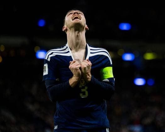Scotland v Denmark 2026 FIFA World Cup, WM, Weltmeisterschaft, Fussball Qualifier 18 11 2025. Group C Andy Robertson (3 - Scotland) celebrates Scotland getting thier third goal during the 2026 FIFA World Cup Qualifier match between Scotland and Denmark at Hampden Park, Glasgow, United Kingdom on 18 November 2025. Editorial use only , Copyright: xRaymondxDaviesx PSI-23225-0050