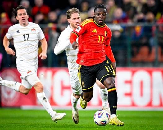 Belgium v Liechtenstein - FIFA World Cup, WM, Weltmeisterschaft, Fussball 2026 UEFA Qualifiers LIEGE, BELGIUM - NOVEMBER 18 : Doku Jeremy forward of Belgium during the FIFA World Cup 2026 UEFA European Qualifiers group J qualifying round matchday 10 between Belgium and Liechtenstein on November 18, 2025 in Liege, Belgium, 18 11 2025  Copyright: xTomasxSiskx
