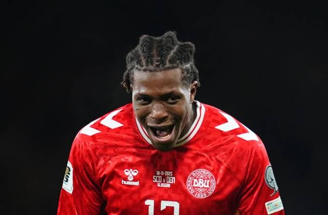 World Cup Qualification: Scotland V Denmark November 18 2025: Patrick Dorgu of Denmark celebrate during a World Cup Qualification game, Scotland v Denmark , Hamden , Glasgow, Scotland. Kim Price CSM (Credit Image: Â Kim Price Cal Media) Glasgow Scotland EDITORIAL USE ONLY Copyright: xx ZUMA-20251118_zma_c04_075.jpg KimxPricex csmphotothree444993