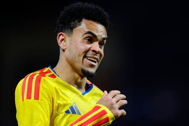 November 18, 2025: During the game, Colombia forward Luis Diaz 7 celebrates scoring a goal in an International Friendly, Länderspiel, Nationalmannschaft match between Colombia and Australia at Citi Field in Queens, New York. Colombia defeats Australia 3-0. Cal Media - ZUMAc04_ 20251118_zma_c04_328 Copyright: xShaquanxWoodyx