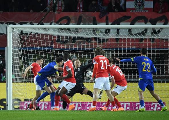(251119) -- VIENNA, Nov. 19, 2025 -- Haris Tabakovic (2nd L) of Bosnia and Herzegovina scores during the 2026 World Cup European Qualifiers match between Austria VS Bosnia and Herzegovina in Vienna, Austria, Nov. 18, 2025. ) (SP)AUSTRIA-VIENNA-FOOTBALL-2026 WORLD CUP EUROPEAN QUALIFIERS-AUSTRIA VS BOSNIA AND HERZEGOVINA HexCanling 