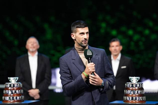 Novak Djokovic during a tribute ceremony to Niki Pilic before Davis Cup Finals 2025 Quarterfinals match between Matteo Berrettini (Italy) and Jurij Rodionov (Austria) at Bologna Fiere, Bologna, Italy - November 19, 2025. - Tennis.  Copyright: xMassimoxPaolone LaPressex