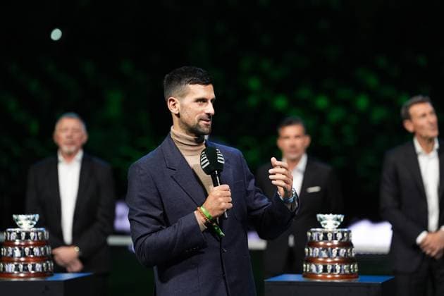 Novak Djokovic during a tribute ceremony to Niki Pilic before Davis Cup Finals 2025 Quarterfinals match between Matteo Berrettini (Italy) and Jurij Rodionov (Austria) at Bologna Fiere, Bologna, Italy - November 19, 2025. - Tennis.  Copyright: xMassimoxPaolone LaPressex