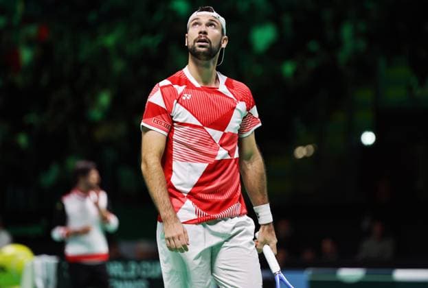 TENNIS - Davis Cup Final 8 BOLOGNA,ITALY,19.NOV.25 - TENNIS - ITF Davis Cup, Final 8, Italy vs Austria. Image shows the disappointment of Jurij Rodionov (AUT).  GEPAxpictures xMatthiasxHauer