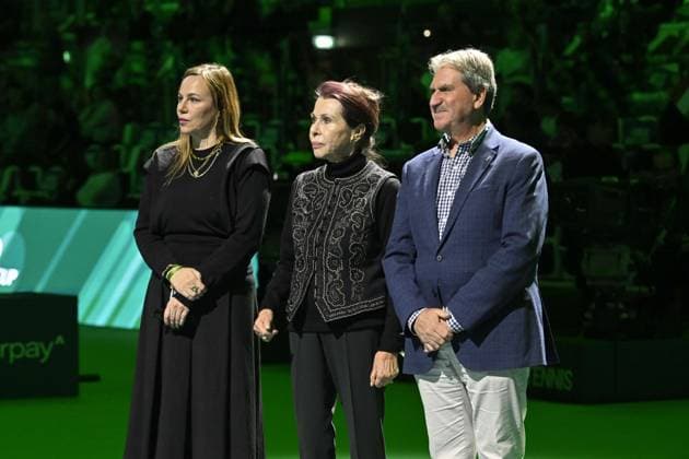 Davis Cup Finale 2025 Bologne - Davis Cup Finale 2025 Bologne - 19 11 2025 - Ceremonie Hommage Nicolas Pilic - Croatie en presence Madame Pilic, sa fille, president de la Federartion Internationale de tennis, Novak Djokovic, Boris Becker, Lubjicic, Andrea Gaudenzi, Gilles Moretton, et de nombreux Champions Bologne  Copyright: xChryslenexCaillaud Pznewsx