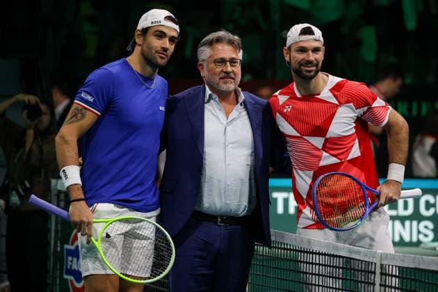 Matteo Berrettini (ITA) and Jurij Rodionov (AUT) during Davis Cup - Final Eight, International Tennis match in Bologna, Italy, November 19 2025  Copyright: xRobertaxCorradin IPAxSportx xipa-agency.netx xx IPA_68132338 IPA_Agency_IPA68132338
