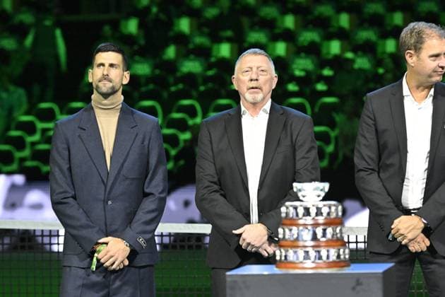 Davis Cup Finale 2025 Bologne - Davis Cup Finale 2025 Bologne - 19 11 2025 - Ceremonie Hommage Nicolas Pilic - Croatie en presence Madame Pilic, sa fille, president de la Federartion Internationale de tennis, Novak Djokovic, Boris Becker, Lubjicic, Andrea Gaudenzi, Gilles Moretton, et de nombreux Champions Bologne  Copyright: xChryslenexCaillaud Pznewsx