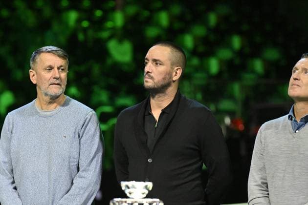 Davis Cup Finale 2025 Bologne - Davis Cup Finale 2025 Bologne - 19 11 2025 - Ceremonie Hommage Nicolas Pilic - Croatie en presence Madame Pilic, sa fille, president de la Federartion Internationale de tennis, Novak Djokovic, Boris Becker, Lubjicic, Andrea Gaudenzi, Gilles Moretton, et de nombreux Champions Bologne  Copyright: xChryslenexCaillaud Pznewsx