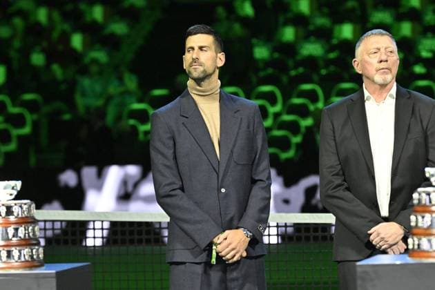 Davis Cup Finale 2025 Bologne - Davis Cup Finale 2025 Bologne - 19 11 2025 - Ceremonie Hommage Nicolas Pilic - Croatie en presence Madame Pilic, sa fille, president de la Federartion Internationale de tennis, Novak Djokovic, Boris Becker, Lubjicic, Andrea Gaudenzi, Gilles Moretton, et de nombreux Champions Bologne  Copyright: xChryslenexCaillaud Pznewsx