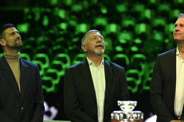 Davis Cup Finale 2025 Bologne - Davis Cup Finale 2025 Bologne - 19 11 2025 - Ceremonie Hommage Nicolas Pilic - Croatie en presence Madame Pilic, sa fille, president de la Federartion Internationale de tennis, Novak Djokovic, Boris Becker, Lubjicic, Andrea Gaudenzi, Gilles Moretton, et de nombreux Champions Bologne  Copyright: xChryslenexCaillaud Pznewsx