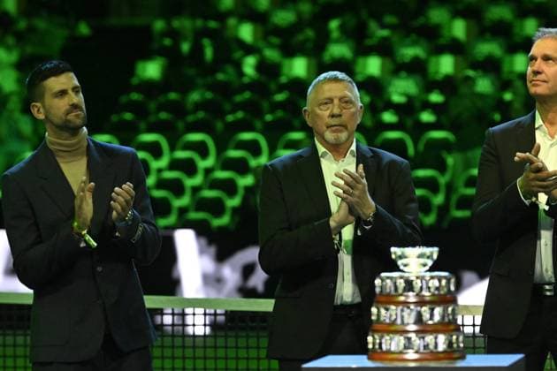 Davis Cup Finale 2025 Bologne - Davis Cup Finale 2025 Bologne - 19 11 2025 - Ceremonie Hommage Nicolas Pilic - Croatie en presence Madame Pilic, sa fille, president de la Federartion Internationale de tennis, Novak Djokovic, Boris Becker, Lubjicic, Andrea Gaudenzi, Gilles Moretton, et de nombreux Champions Bologne  Copyright: xChryslenexCaillaud Pznewsx