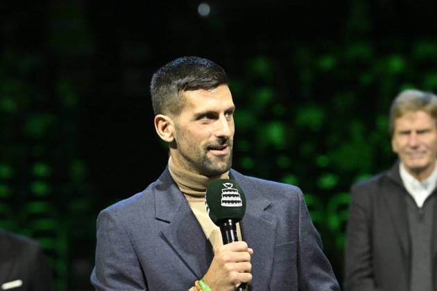 Davis Cup Finale 2025 Bologne - Davis Cup Finale 2025 Bologne - 19 11 2025 - Ceremonie Hommage Nicolas Pilic - Croatie en presence Madame Pilic, sa fille, president de la Federartion Internationale de tennis, Novak Djokovic, Boris Becker, Lubjicic, Andrea Gaudenzi, Gilles Moretton, et de nombreux Champions Bologne  Copyright: xChryslenexCaillaud Pznewsx