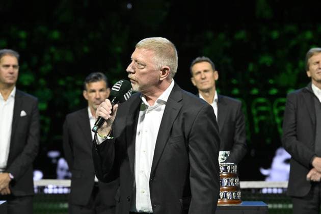 Davis Cup Finale 2025 Bologne - Davis Cup Finale 2025 Bologne - 19 11 2025 - Ceremonie Hommage Nicolas Pilic - Croatie en presence Madame Pilic, sa fille, president de la Federartion Internationale de tennis, Novak Djokovic, Boris Becker, Lubjicic, Andrea Gaudenzi, Gilles Moretton, et de nombreux Champions Bologne  Copyright: xChryslenexCaillaud Pznewsx