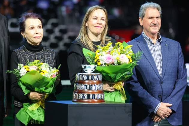 family of Niki Pilic during cerimony in his memories during Davis Cup - Final Eight, International Tennis match in Bologna, Italy, November 19 2025  Copyright: xRobertaxCorradin IPAxSportx xipa-agency.netx xx IPA_68133523 IPA_Agency_IPA68133523