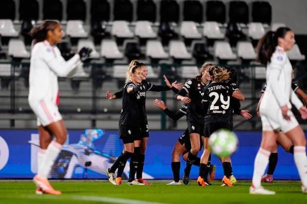 Juventus women Michela Cambiaghi celebrates after scoring the 2-0 goal for his team during the UEFA Women s Champions League soccer match between Juventus Women and OL Lyonnes at the Stadium Comunale Vittorio Pozzo La Marmora in Biella, north west Italy - Day 4 - November 19, 2025. - Soccer.  Copyright: xFabioxFerrari LaPressex