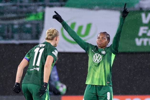 Lineth Beerensteyn VfL Wolfsburg celebrates after scoring her teams third goal with Alexandra Popp VfL Wolfsburg , UEFA Women s Champions League 2025 26 League Phase MD4, VfL Wolfsburg v Manchester United Women, VfL Wolfsburg Arena on November 19, 2025 in Wolfsburg, Germany Photo by Marco Steinbrenner DeFodi Images Lineth Beerensteyn VfL Wolfsburg celebrates after scoring her teams third goal with Alexandra Popp VfL Wolfsburg , UEFA Women s Champions League 2025 26 League Phase MD4, VfL Wolfsburg v Manchester United Women, VfL Wolfsburg Arena, November 19, 2025 in Wolfsburg, Germany Photo by Marco Steinbrenner DeFodi Images