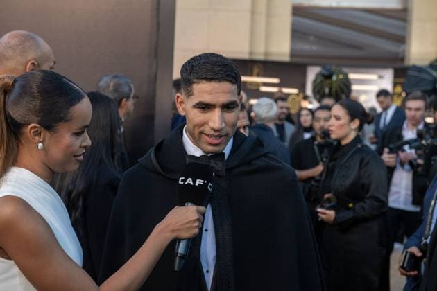 2025 Confederation of African Football (CAF) Awards in Morocco SALE, MOROCCO - NOVEMBER 19: Paris Saint-Germain s (PSG) Moroccan player Achraf Hakimi speaks to press as he arrives for the 2025 Confederation of African Football (CAF) Awards in Sale, Morocco on November 19, 2025. Abu Adem Muhammed Anadolu Sale Morocco. Editorial use only. Please get in touch for any other usage.  Copyright: x2025xAnadoluxAbuxAdemxMuhammedx