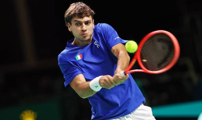 TENNIS - Davis Cup Final 8 BOLOGNA,ITALY,19.NOV.25 - TENNIS - ITF Davis Cup, Final 8, Italy vs Austria. Image shows Flavio Cobolli (ITA).  GEPAxpictures xMatthiasxHauer