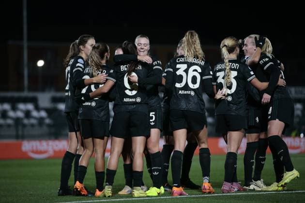 Tatiana Ferreira Pinto of Juventus Women celebrating after a goal during the UEFA Women s Champions League 2025-26 football match between Juventus Women and OL Lyonnes on 19 November 2025 at â?? Pozzo-La Marmora Stadium, Biella,Italy. Photo Nderim KACELI  Copyright: xNderimxKaceli IPAxSportx xipa-agency.netx xx IPA_68138067 IPA_Agency_IPA68138067