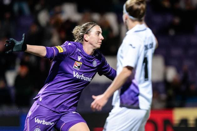 WOMEN SOCCER - EC, A.Wien vs Anderlecht VIENNA,AUSTRIA,19.NOV.25 - WOMEN SOCCER - UEFA Women s Europa Cup, round of 16, FK Austria Wien vs RSC Anderlecht. Image shows the rejoicing of Katharina Schiechtl (A.Wien).  GEPAxpictures xArminxRauthner
