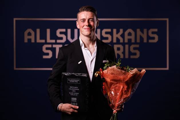 251119 Mjällbys Elliot Stroud poses for a portrait for the back of the year award during Allsvenskans Grand Prize on November 19, 2025 in Stockholm  Copyright: CAISAxRASMUSSEN BB251119BB414