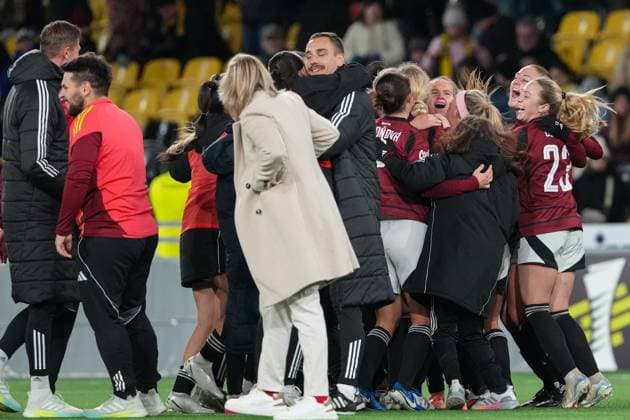 Switzerland UEFA Women s Europa Cup 2025 26 1 8 final, BSC YB Women vs AC Sparta Praha Stadion Wankdorf, Bern AC Sparta Praha players after beating BSC YB Women and reaching the 1 4 final Bern Stadion Wankdorf Bern Switzerland Copyright: xKjetilxWaberx
