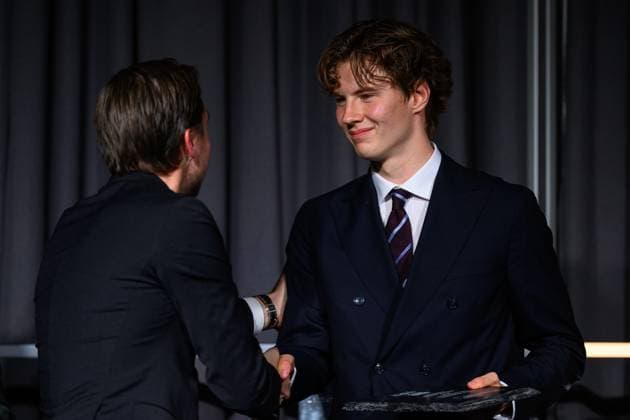 251119 Djurgardens August Priske receives the award for the Scorer of the Year during Allsvenskans Grand Prize on November 19, 2025 in Stockholm  Copyright: EMMAxWALLSKOG BB251119EW039