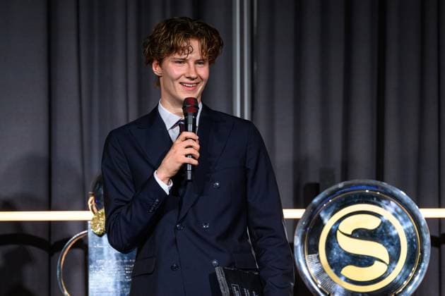 251119 Djurgardens August Priske receives the award for the Scorer of the Year during Allsvenskans Grand Prize on November 19, 2025 in Stockholm  Copyright: EMMAxWALLSKOG BB251119EW040