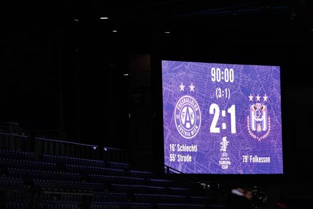 WOMEN SOCCER - EC, A.Wien vs Anderlecht VIENNA,AUSTRIA,19.NOV.25 - WOMEN SOCCER - UEFA Women s Europa Cup, round of 16, FK Austria Wien vs RSC Anderlecht. Image shows the final scoreboard.  GEPAxpictures xArminxRauthner