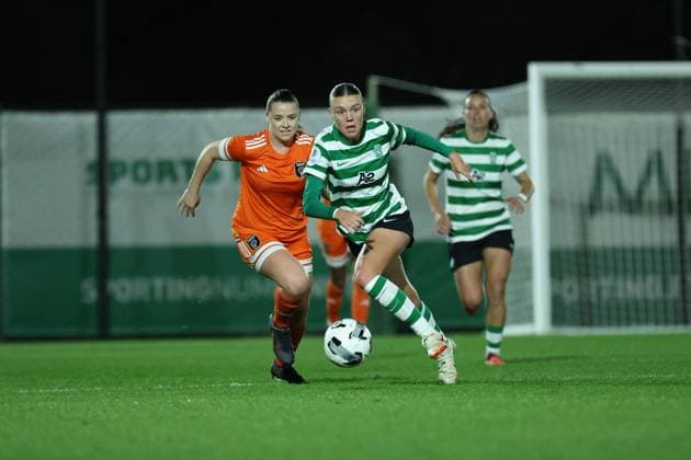 Madison Haugen ( Sporting CP Womens team ) in action during the match between Sporting CP Womens team and Glasgow City LFC Womens team, valid for UEFA Womens Europa Cup 2025 2026 - round of 16 at Estadio Aurelio Pereira on 19 November 2025. Lisboa Estadio Aurelio Pereira Alcochete Portugal Copyright: xIMAGOx xPRIMExSPORTSxIMAGESx xFILIPExOLIVEIRAx