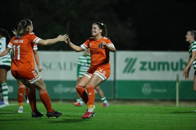 Nicole Kozlova ( Glasgow City LFC Women s team ) celebrating a goal during the match between Sporting CP Womens team and Glasgow City LFC Womens team, valid for UEFA Womens Europa Cup 2025 2026 - round of 16 at Estadio Aurelio Pereira on 19 November 2025. Lisboa Estadio Aurelio Pereira Alcochete Portugal Copyright: xIMAGOx xPRIMExSPORTSxIMAGESx xFILIPExOLIVEIRAx