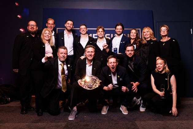 251119 Players, managers and officials from Mjällby pose for a portrait during the Allsvenskan Grand Prix on November 19, 2025 in Stockholm  Copyright: CAISAxRASMUSSEN BB251119BB543