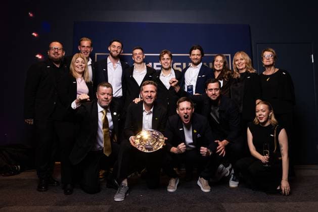 251119 Players, managers and officials from Mjällby pose for a portrait during the Allsvenskan Grand Prix on November 19, 2025 in Stockholm  Copyright: CAISAxRASMUSSEN BB251119BB589