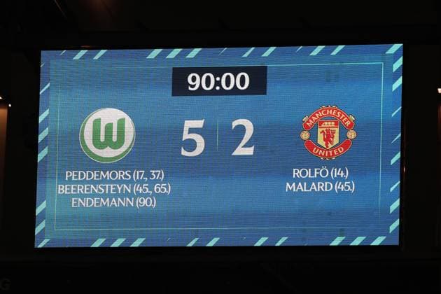 VfL vs Manchester, CL Women Wolfsburg, 19 11 2025, FOOTBALL VfL Wolfsburg vs Manchester United, Champions League Women, Season 2025 26 Info board with final result Wolfsburg