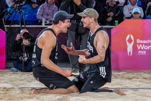 RECORD DATE NOT STATED ADELAIDE, AUSTRALIA - NOVEMBER 19: Sven Winter (Player 2 - GER), Lukas Pfretzschner (Player 1 - GER) during the Beach volleyball, Beachvolleyball World Championships at Adelaide on November 19, 2025 in Adelaide, Australia. Australia Copyright: xBEAUTIFULxSPORTS PeterxWeberx