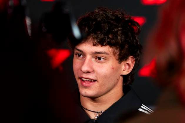 British Formula One driver George Russell of Mercedes-AMG Petronas is interviewed during the Formula One Las Vegas Grand Prix at the Las Vegas Strip Circuit in Las Vegas on Wednesday, November 19, 2025.  LAS2025111925 GREGxNASH