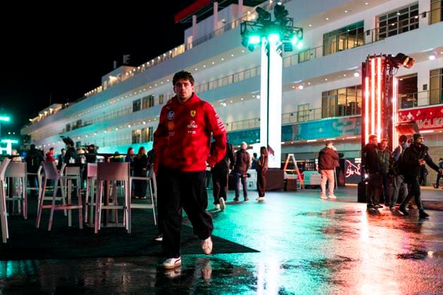 Monaco s Formula One driver Charles Leclerc of Scuderia Ferrari is seen in the paddock during the Formula One Las Vegas Grand Prix at the Las Vegas Strip Circuit in Las Vegas on Wednesday, November 19, 2025.  LAS2025111927 GREGxNASH