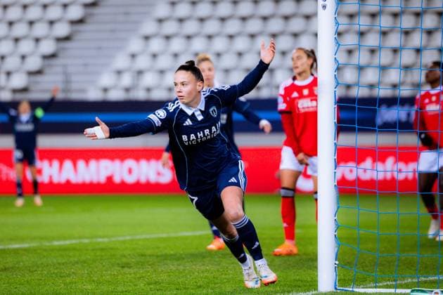 Maelle Garbino of Paris FC celebrates after scoring her team s second goal during the UEFA Womens Champions League game between Paris FC and SL Benfica at Stade Jean Bouin in Paris, France. Copyright: xPaulinexFIGUETx xSPPx Sportspressphoto_SPR64100