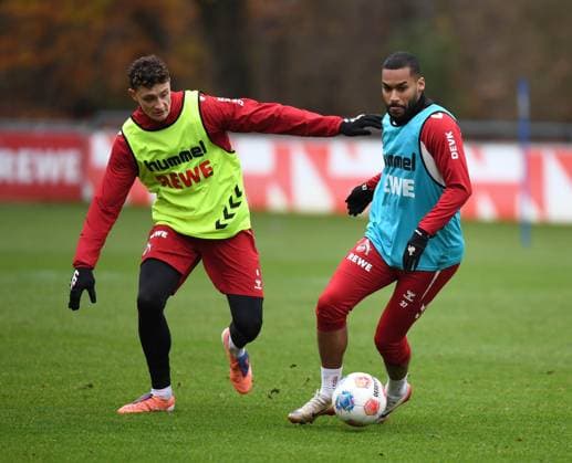 20 11 2025, xophax, Soccer 1 Bundesliga Season 2025 2026 1 FC Köln Training Linton Maina , right and Eric Martel , left both 1 FC Köln Leverkusen