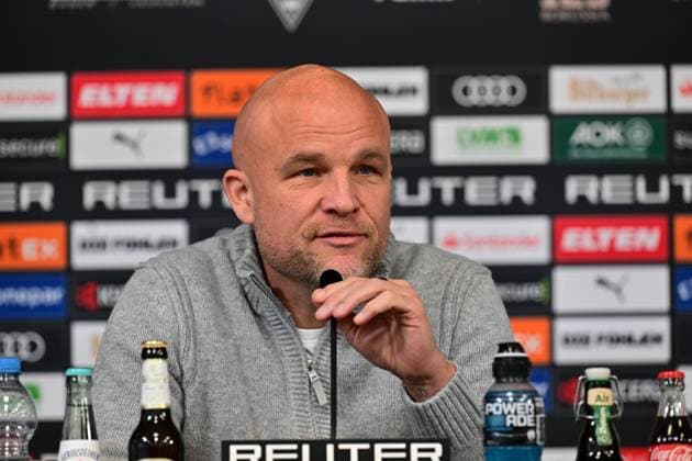 20 11 2025 Moenchengladbach Football, Men, Season 2025 2026, Press conference Borussia Moenchengladbach before Heidenheim and contract extension Eugen Polanski Rouven Schroeder Head of Sports, Gladbach DFL regulations prohibit any use of photographs as image sequences and or quasi video Borussia Park NRW Germany