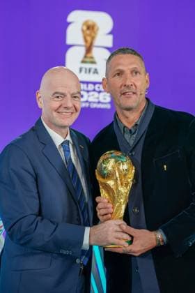 Soccer FIFA World Cup Qualification Europe 2025 26 Playoff Draw Home of FIFA Zurich, Switzerland Gianni Infantino FIFA President and Marco Materazzi FIFA Legend with World Cup Trophy, Cup Zurich Canton Zurich Switzerland Copyright: xJOERANxSTEINSIEKx