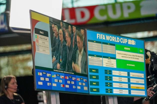 Football FIFA World Cup Qualification Europe 2025 26 Playoff Draw Home of FIFA Zurich, Switzerland View of the Kosovo delegation with coach Franco Foda Zurich Canton Zurich Switzerland Copyright: xJOERANxSTEINSIEKx