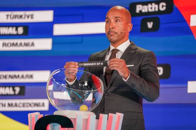 Soccer FIFA World Cup Qualification Europe 2025 26 Playoff Draw Home of FIFA Zurich, Switzerland Martin Dahlin FIFA Legend Balls, Draw, Drawing, Symbol Photo Zurich Canton Zurich Switzerland Copyright: xJOERANxSTEINSIEKx