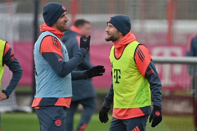 from left Harry KANE Bayern Muenchen , Konrad LAIMER Bayern Muenchen Public training FC Bayern Muenchen on the training ground at Saebener Strasse on 20 11 2025 Soccer 1 Bundesliga,Season 2025 2026