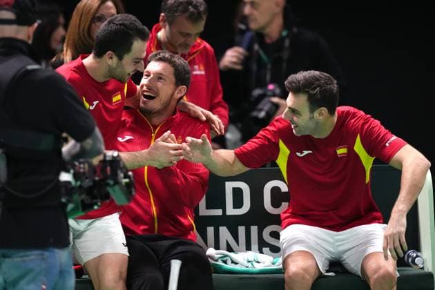Pedro Martinez and Marcel Granollers celebrate during the Davis Cup Finals 2025 Quarterfinals match between Granollers Martinez (Spain) and Machac Mensik (Czechia) at Bologna Fiere, Bologna, Italy - November 20, 2025. - Tennis.  Copyright: xMassimoxPaolone LaPressex