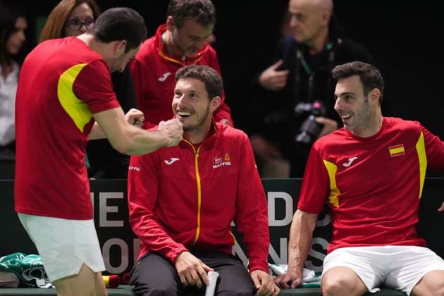 Pedro Martinez and Marcel Granollers celebrate during the Davis Cup Finals 2025 Quarterfinals match between Granollers Martinez (Spain) and Machac Mensik (Czechia) at Bologna Fiere, Bologna, Italy - November 20, 2025. - Tennis.  Copyright: xMassimoxPaolone LaPressex