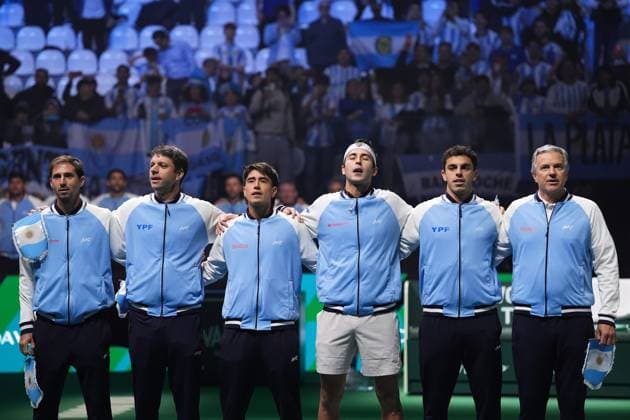 Team of Argentina before the Davis Cup Finals 2025 Quarterfinals match between Tomas Martin Etcheverry (Argentina) and Jan-Lennard Struff (Germany) at Bologna Fiere, Bologna, Italy - November 20, 2025. - Tennis.  Copyright: xMassimoxPaolone LaPressex